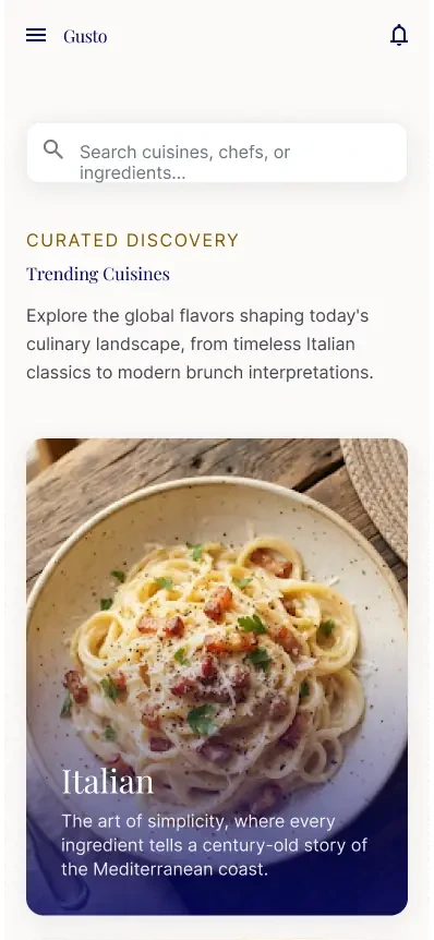 Gusto trending cuisines discovery screen