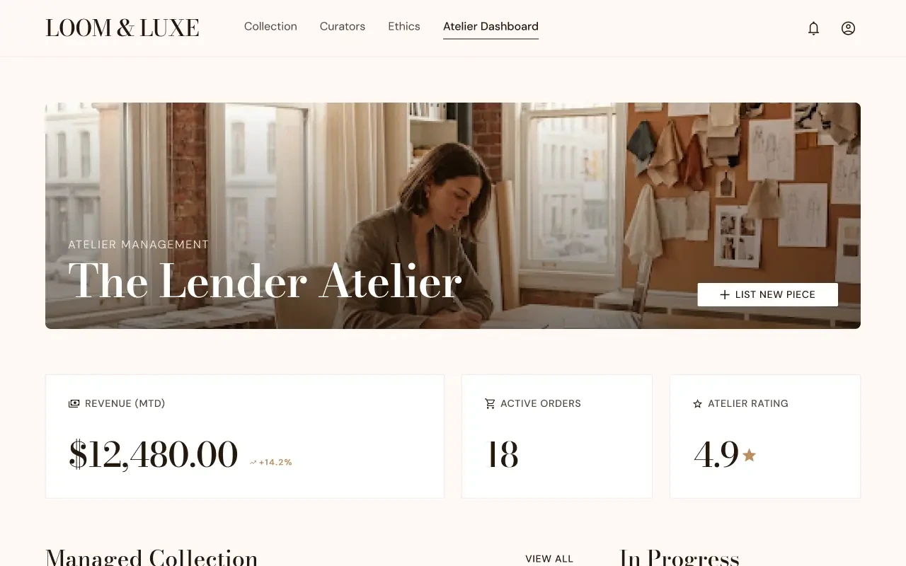 Loom and Luxe lender dashboard for inventory and earnings