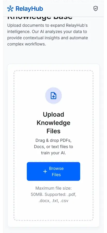 RelayHub AI knowledge and file upload workspace
