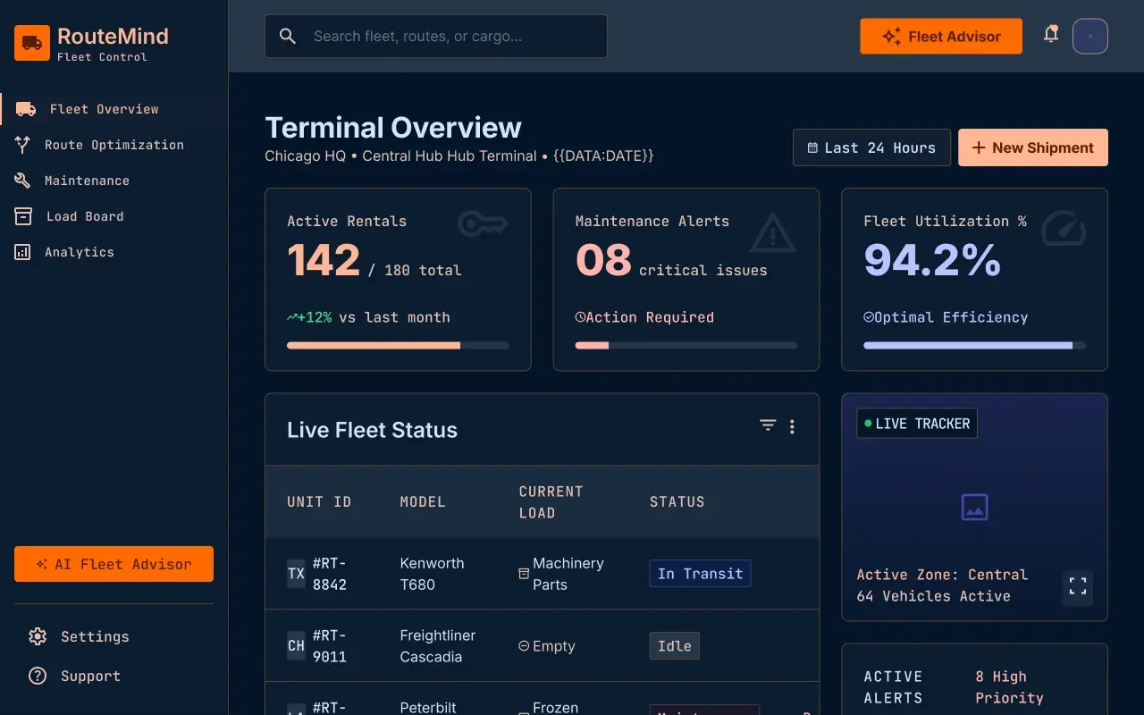 RouteMind fleet dashboard with vehicle and operations overview